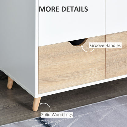 HOMCOM 2-Door Clothes Wardrobe w/ Rail Shelf 2 Drawers Wood Feet Elegant Home Storage Organisation Furniture, White