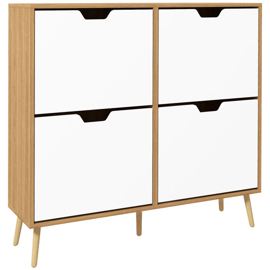 HOMCOM Shoe Storage Cabinet, 4 Flip Drawers, Shoe Organizer for 8-16 Pairs of Shoes, Natural