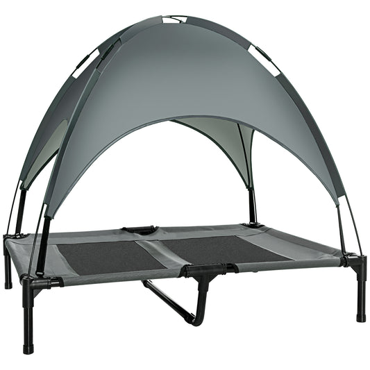 PawHut Outdoor Dog Bed with Removable Canopy, Portable Raised Dog Bed for Camping, Garden & Beach, Water-Resistant UV-Protection Mesh Pet Cot Sun Lounger, for Large Pets, 92 x 76 x 90 cm, Grey--ChewyGames-ChewyGames