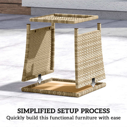 Outsunny Side Table 2-Tier Outdoor Coffee Table with Storage Shelf PS Wood Slat Top/Khaki