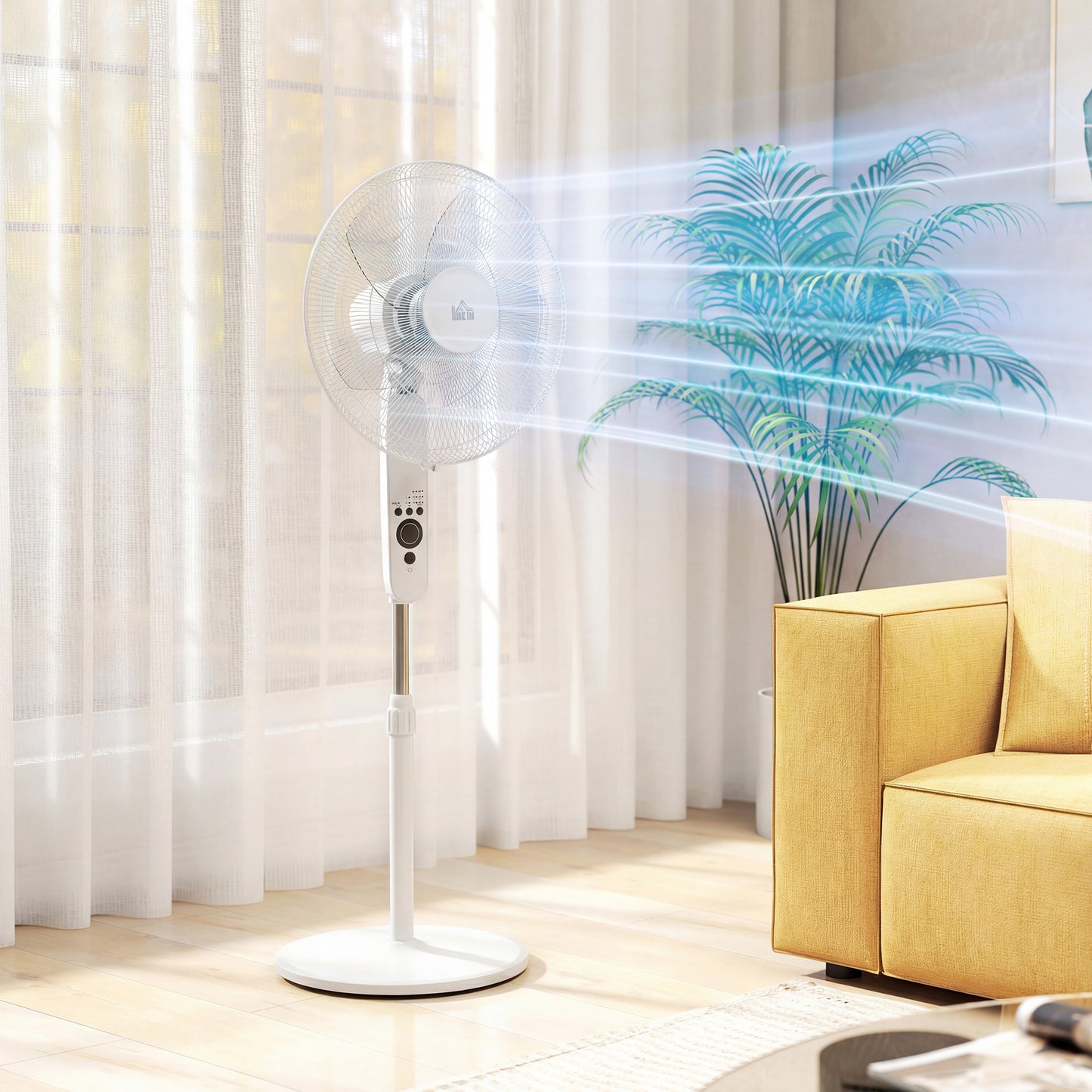 HOMCOM 124cm Pedestal Fan with Sleep Mode, Oscillating Standing Fan with 3 Modes, Remote Control, Adjustable Height, White--ChewyGames-ChewyGames