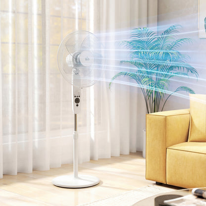 HOMCOM 124cm Pedestal Fan with Sleep Mode, Oscillating Standing Fan with 3 Modes, Remote Control, Adjustable Height, White--ChewyGames-ChewyGames