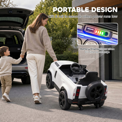AIYAPLAY Land Rover Licensed 12V Kids Ride on Car with Remote, Suspension, Slow Start, 3 Speeds, Lights, Music, Horn, White