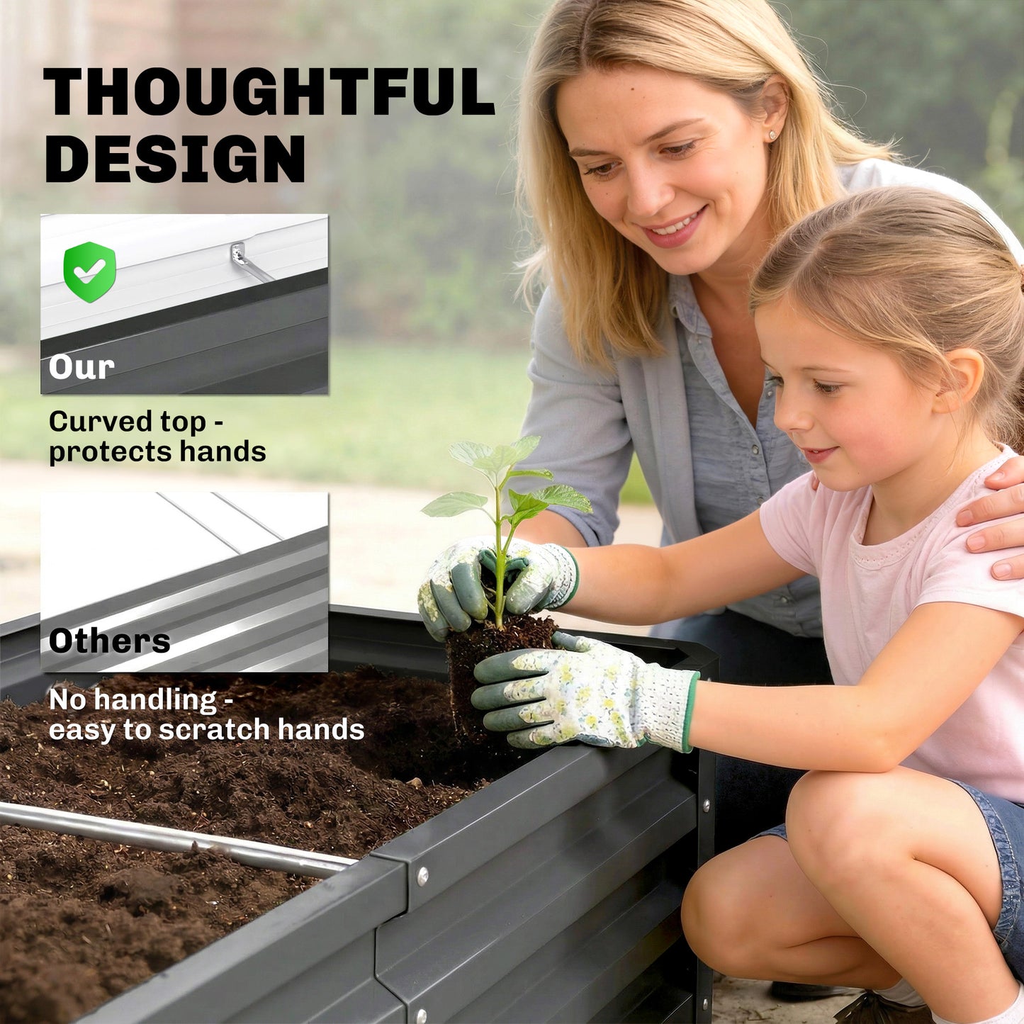 Outsunny Rectangle Raised Garden Bed Box with Weatherized Steel Frame for Vegetables, Flowers, & Herbs, 120 cm x 60 cm x 30.5 cm, Light Grey