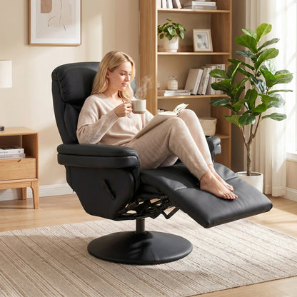 HOMCOM Upholstered Reclining Armchair, Manual Recliner Chair with Footrest and Adjustable Backrest, Black