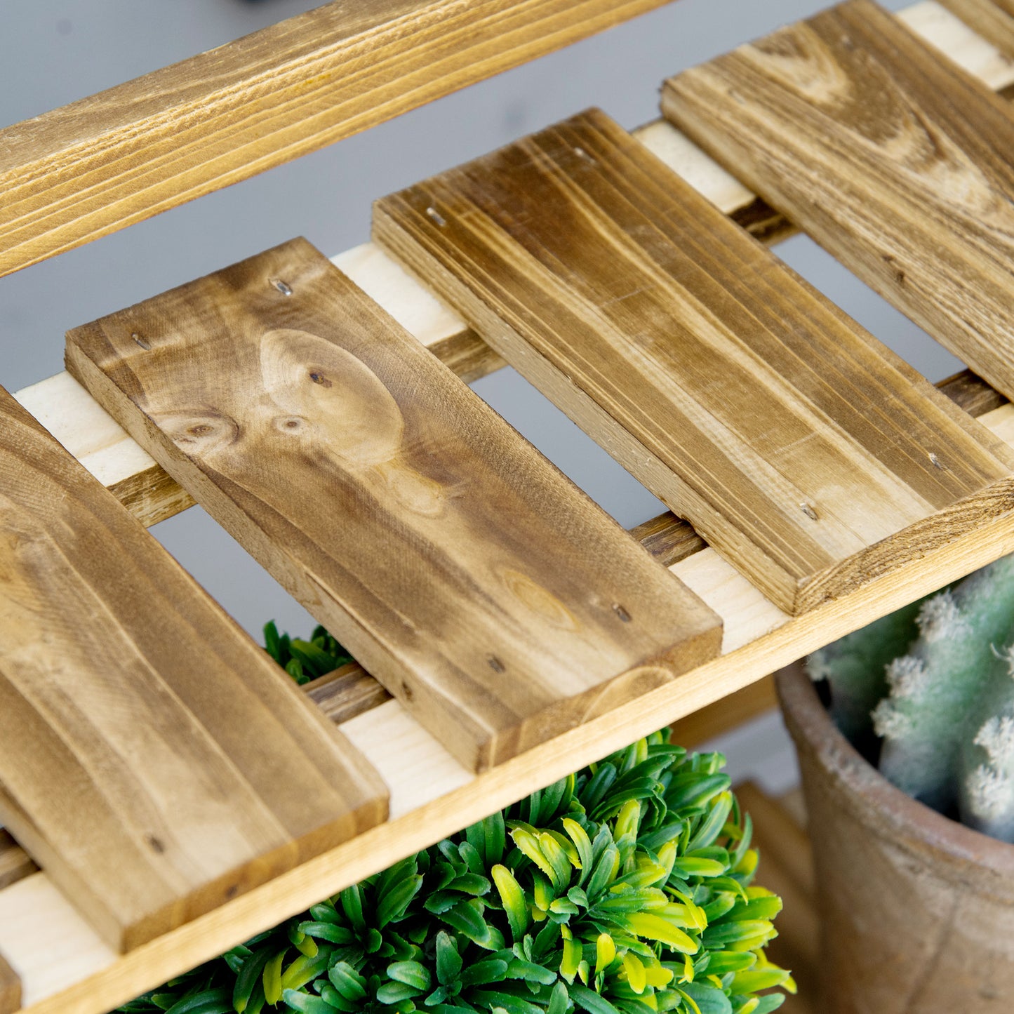 Outsunny Wooden Folding Flower Pot Stand 3 Tier Garden Planter Display Ladder Gardener Storage Shelves Rack Herb Holder (100L x 37W x 93H cm)--ChewyGames-ChewyGames