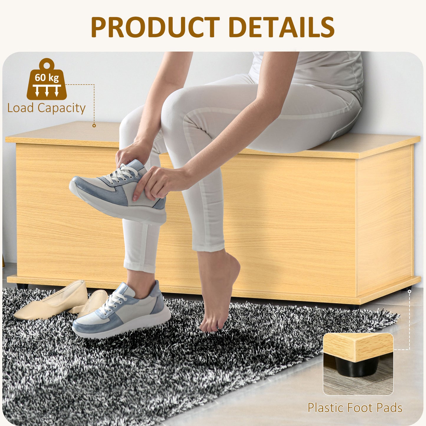 Storage Chest With Lid, 113L Storage Box Burleywood