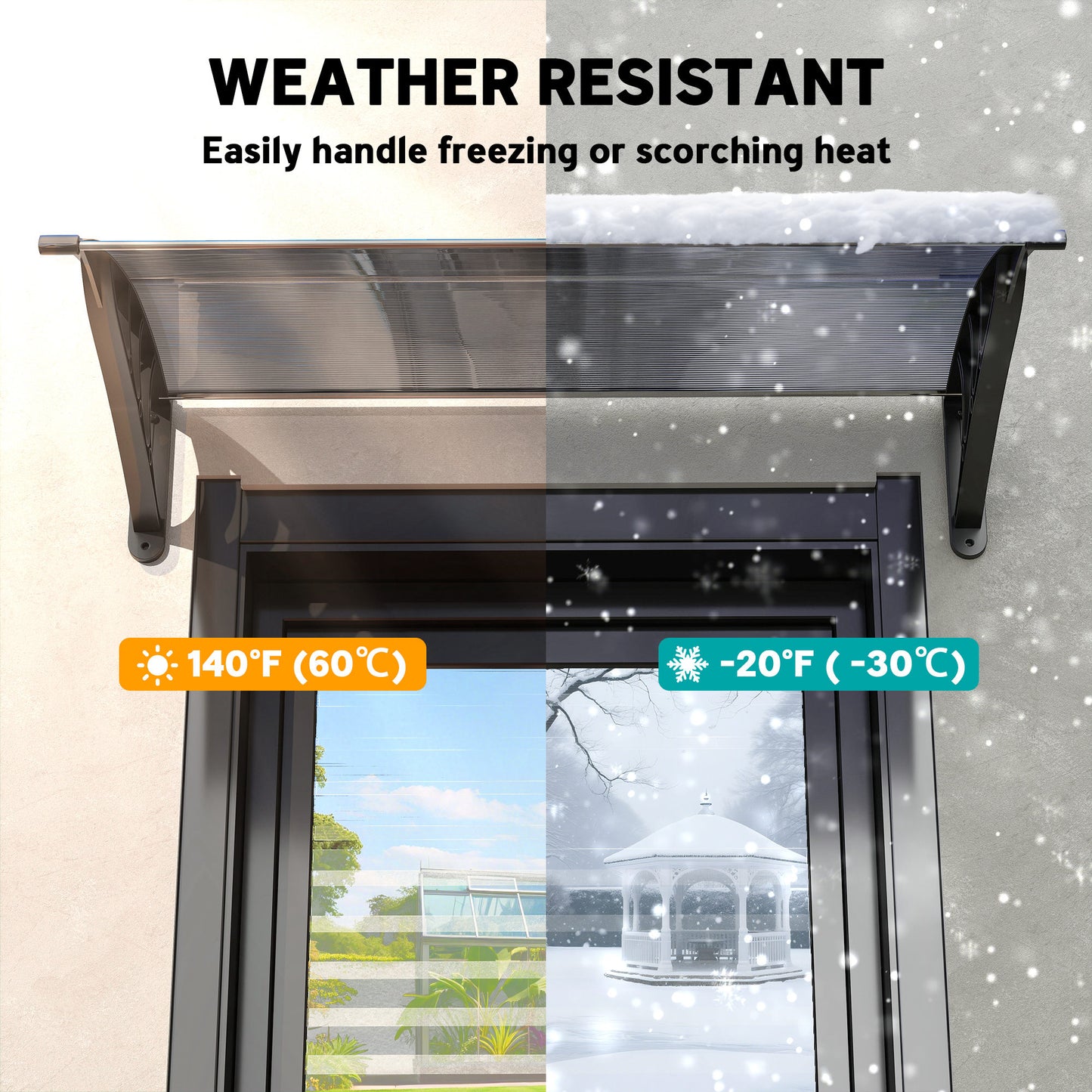 Outsunny Front Door Canopy Outdoor Awning Aluminium Rigid Plastic Polycarbonate Rain Shelter UV Water Rain Resistant 100 x 75cm Black