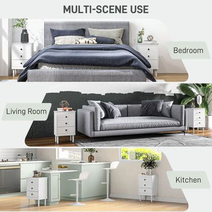 HOMCOM Set of Two Three-Drawer Bedside Tables - White