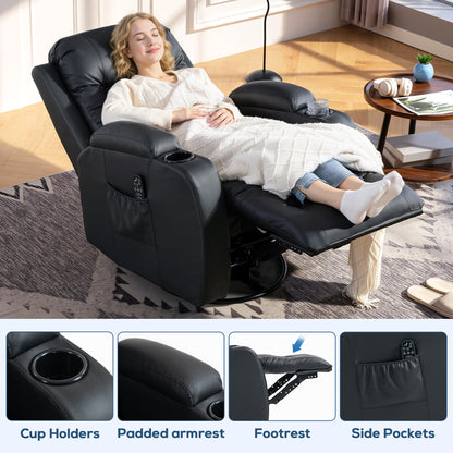HOMCOM PU Leather Recliner Chair, Recliner Armchair with Extended Footrest, Cup Holders and Side Pockets, Black