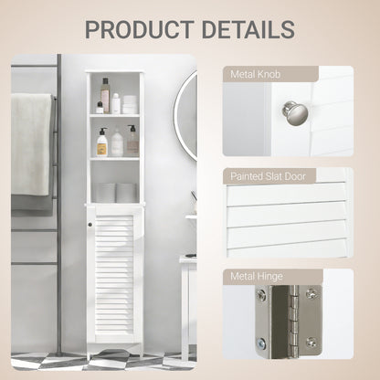 HOMCOM Tall Bathroom Cabinet, Freestanding Slim Bathroom Storage Unit with Adjustable Shelves and Shutter Door, Floor Storage Cupboard with 6 Shelves, 165H x 34W x 20D cm, White