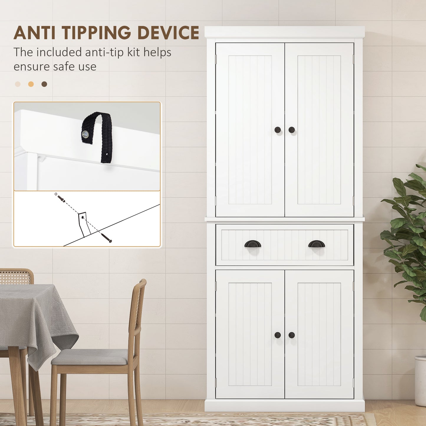 HOMCOM Kitchen Storage Cabinet with Drawer and Adjustable Shelves - White-Tall Kitchen Cabinets-ChewyGames-ChewyGames