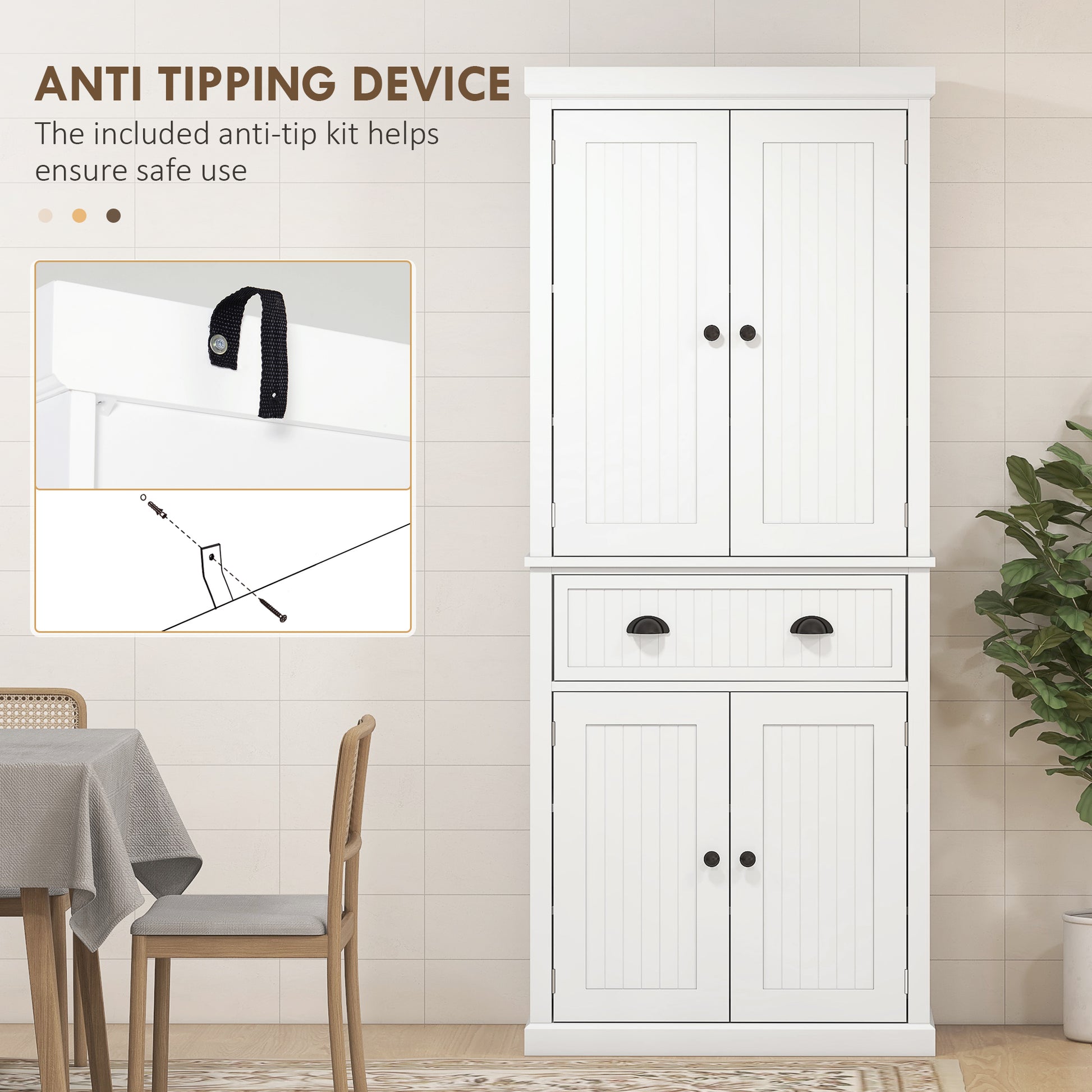 HOMCOM Kitchen Storage Cabinet with Drawer and Adjustable Shelves - White-Tall Kitchen Cabinets-ChewyGames-ChewyGames