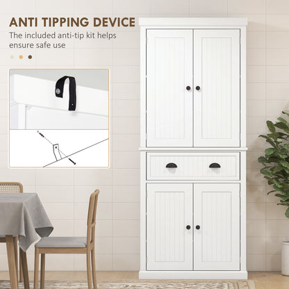 HOMCOM Kitchen Storage Cabinet with Drawer and Adjustable Shelves - White-Tall Kitchen Cabinets-ChewyGames-ChewyGames
