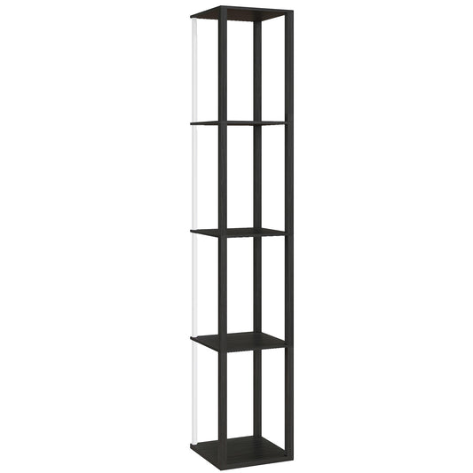 HOMCOM RGB LED Floor Lamp with Shelves, Modern Dimmable Standing Lamp with Remote Control, Adjustable Brightness & Speed for Living Room, Bedroom, Office, Black