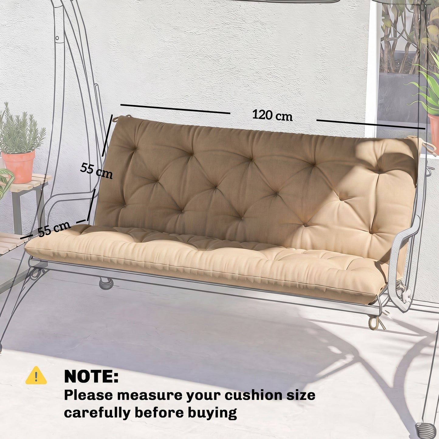 Outsunny Garden Bench Cushion, 2 Seater Swing Chair Cushion, Seat Pad with Ties for Indoor and Outdoor Use, 110 x 120 cm