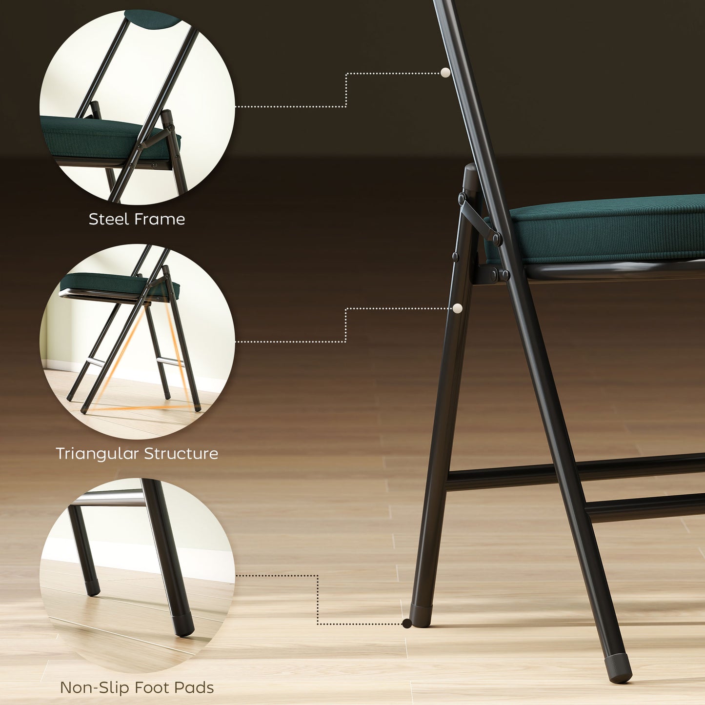 HOMCOM Set of Four Folding Corduroy Seat Chairs - Teal
