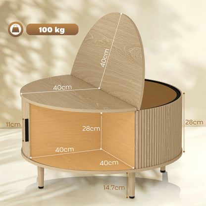 HOMCOM Coffee Table with Lift Top and Hidden Storage, Round Centre Table with Fluted Sliding Door, 80 cm, Natural Wood