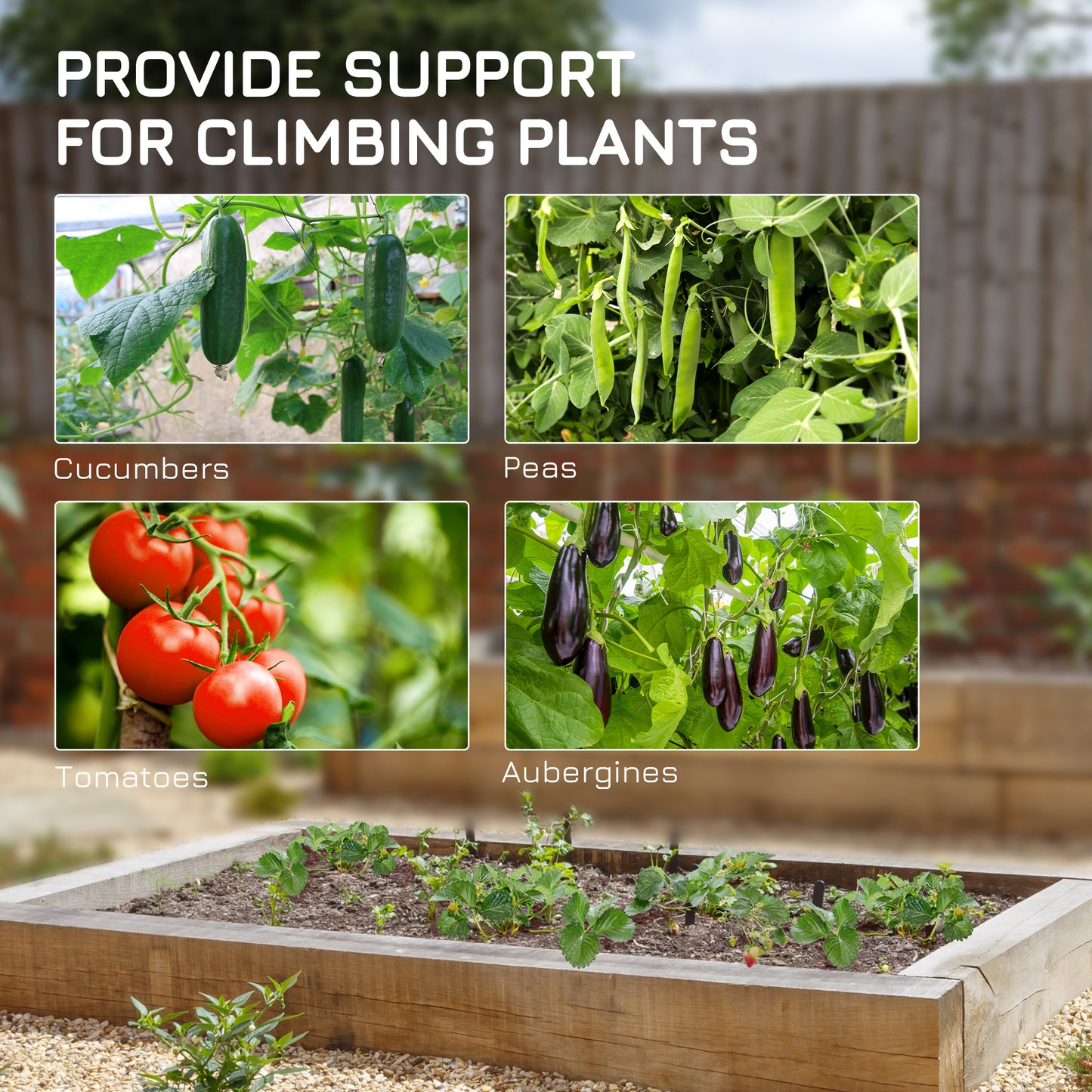 Outsunny Garden Cucumber Trellis for Climbing Plants, A-Frame Trellis Plant Support with Climbing Net, DIY Adjustable Cucumber Support Frame for Raised Bed, Vegetables, Flowers, Fruit, Green