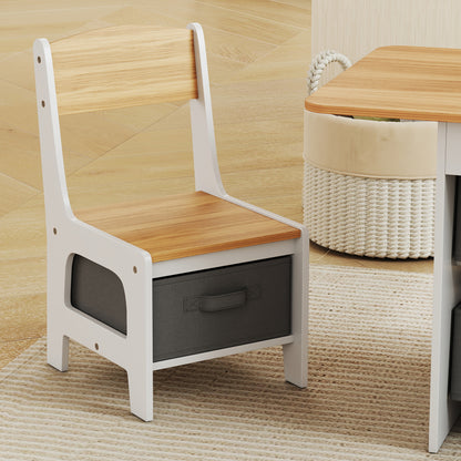 AIYAPLAY Kids Table and Chair Set, Toddler Table and 2 Chairs Set with 6 Removable Drawers, for Boys Girls Ages 3-8, Natural