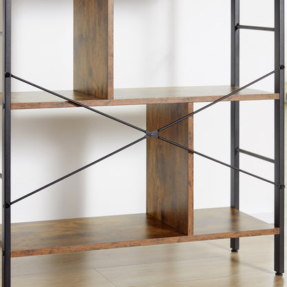 HOMCOM Industrial Storage Unit, 5 Tiers Bookcase with Open Compartments for Office Living Room, Bedroom, Rustic Brown and Black