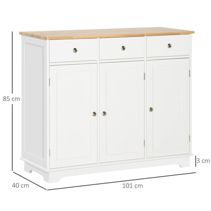 HOMCOM Sideboard with Rubber Wood Top, Modern Storage Cabinet with 3 Adjustable Shelves, White