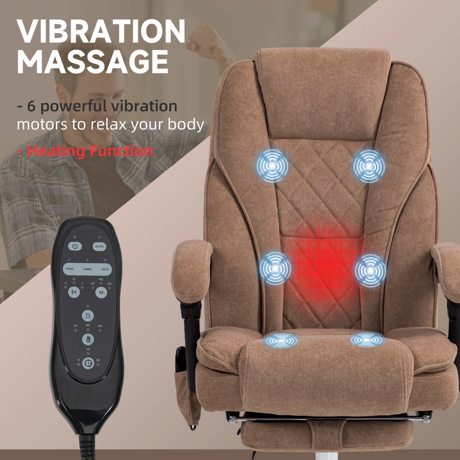 Vinsetto Massage Office Chair, Heated Reclining Computer Chair with Adjustable Height and Footrest, Brown--ChewyGames-ChewyGames