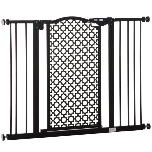 PawHut 74-105cm Pet Safety Gate Stair Barrier, with Auto Close, Double Locking - Black--ChewyGames-ChewyGames