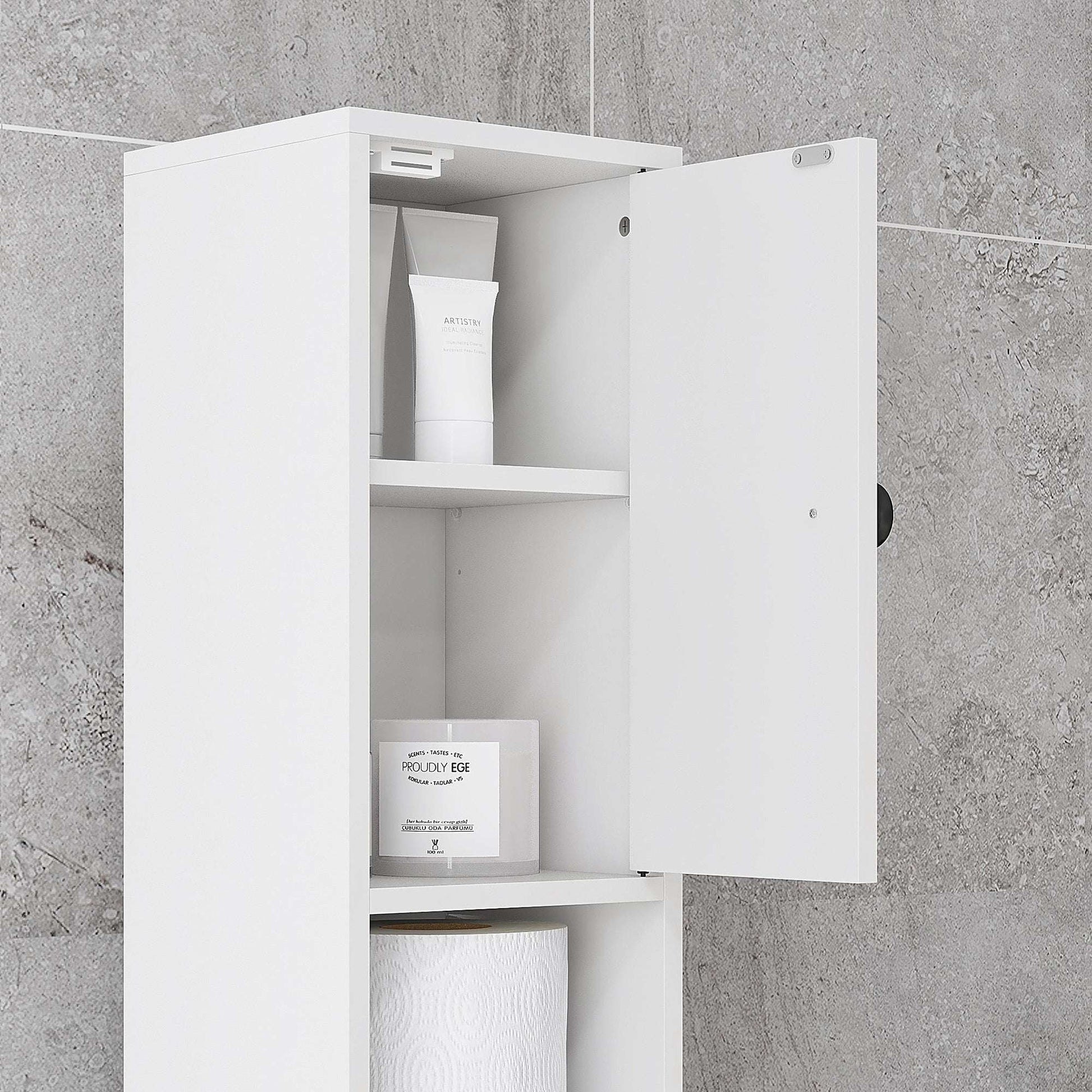 kleankin 180cm Slim Bathroom Cabinet with 9-layered Independent Storage for Family-friendly Storage  - White