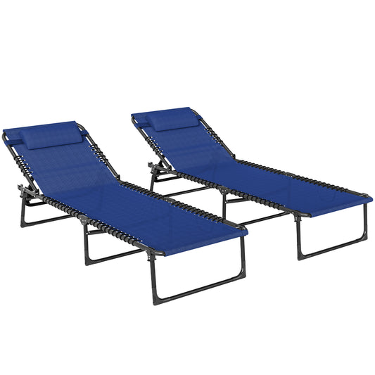 Outsunny Set of Two Folding Sun Loungers, with Four-Position Backs - Blue