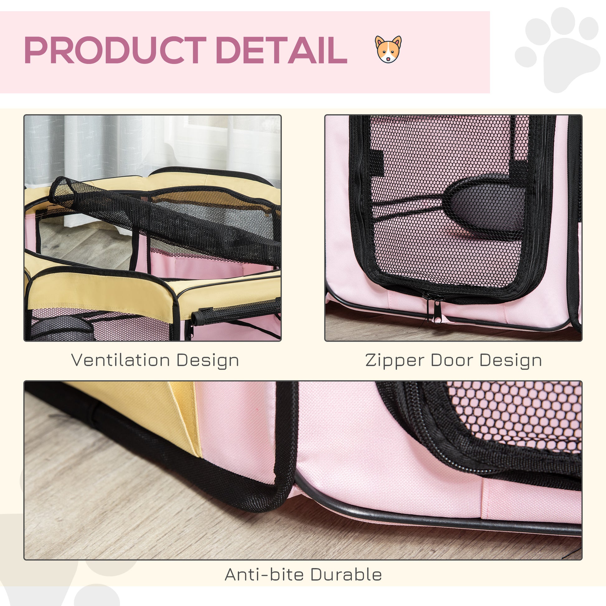 PawHut Fabric Pet Whelping Box Dog Cat Puppy Playpen Rabbit Guinea Pig Play Pen in Pink With Carry Bag Small Dia 90 x 41Hcm--ChewyGames-ChewyGames