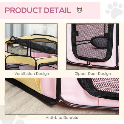 PawHut Fabric Pet Whelping Box Dog Cat Puppy Playpen Rabbit Guinea Pig Play Pen in Pink With Carry Bag Small Dia 90 x 41Hcm--ChewyGames-ChewyGames