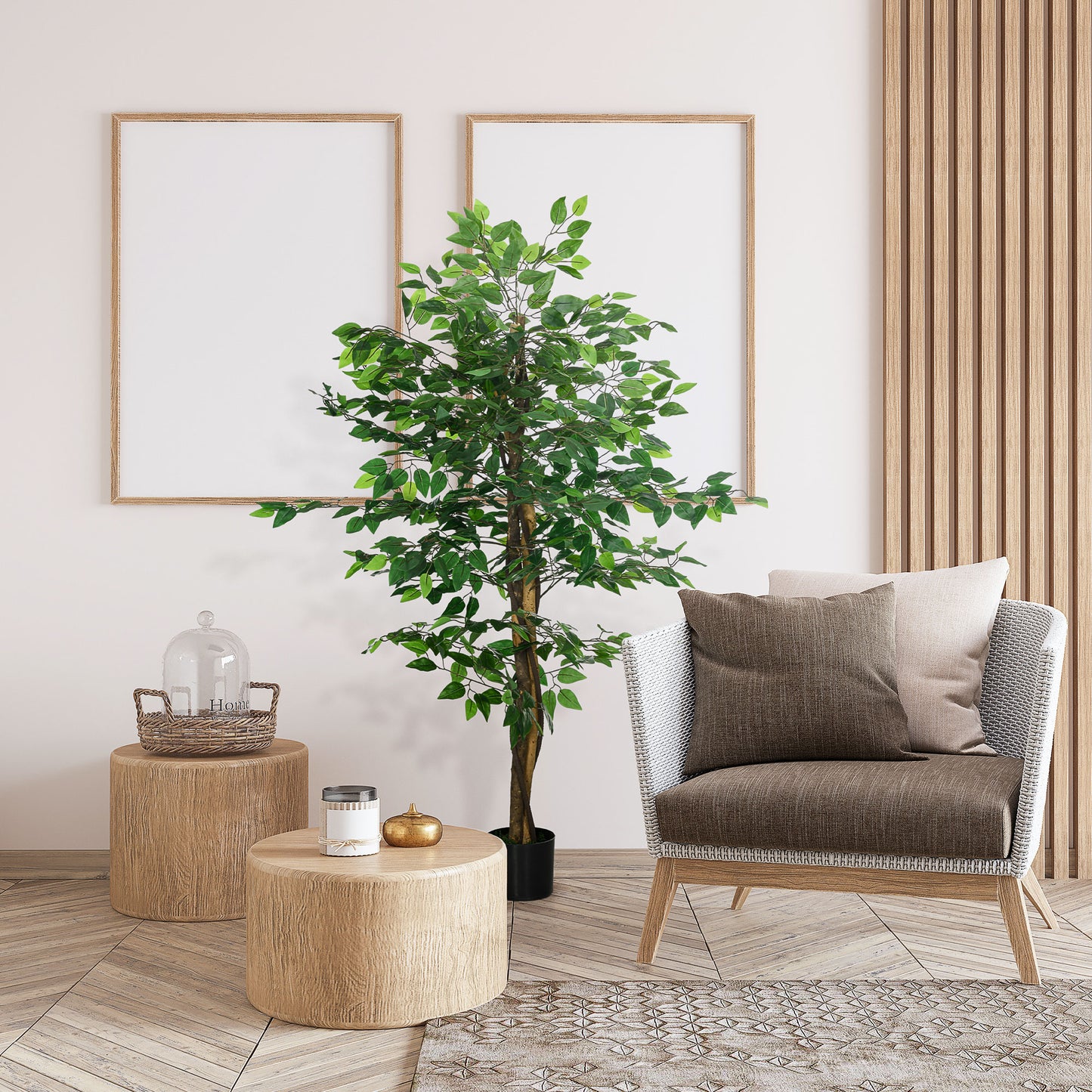 HOMCOM Artificial Ficus Tree, with Weighted Plant Pot - Green-Artificial Trees-ChewyGames-ChewyGames