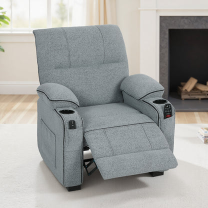 HOMCOM Electric Massage Recliner Armchair with Vibration, Heat, Whisper-Quiet Motor, Memory Function, Velvet Power Reclining Chair with Spring Pack, USB Port, Footrest, Side Pockets, Cup Holders, Grey