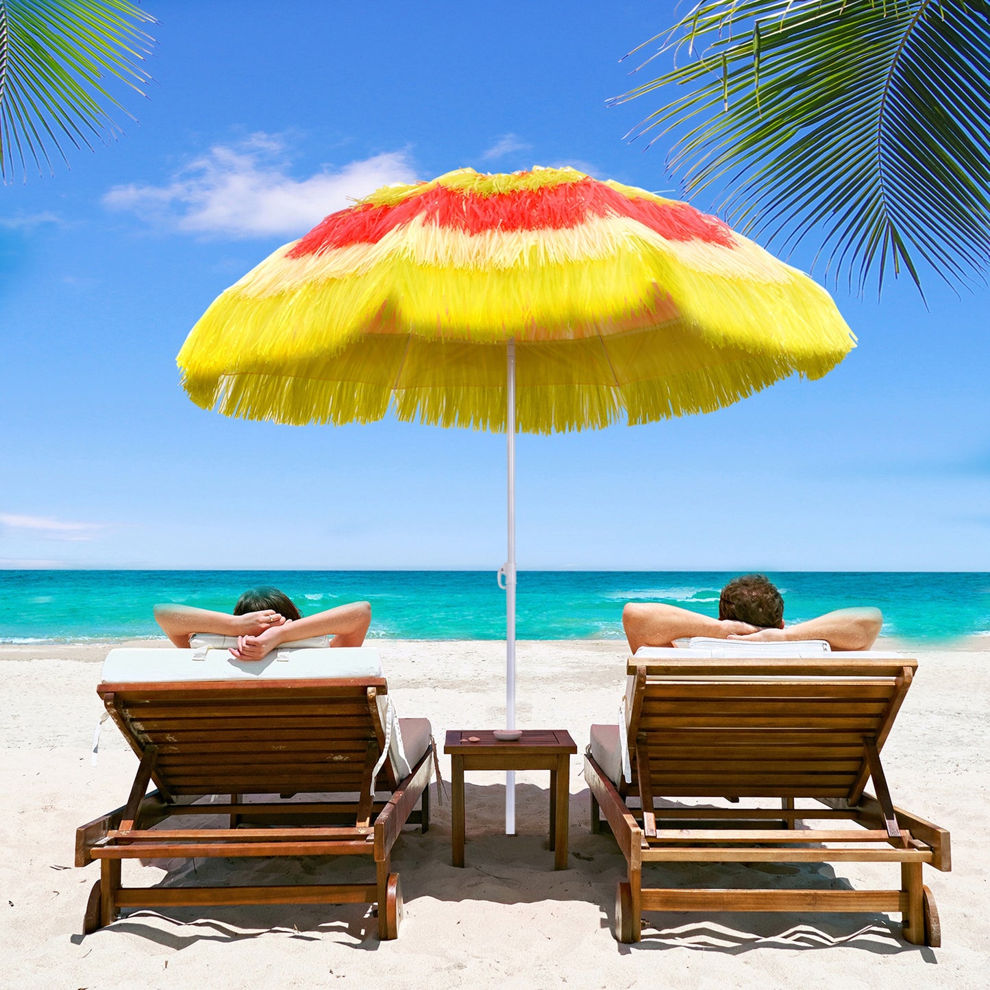 Outsunny 1.6m Garden Hawaii Parasol, Patio Beach Sun Umbrella Sunshade Hawaiian Folding Tilting Crank Parasol (Multicolour)-Parasols-ChewyGames-ChewyGames