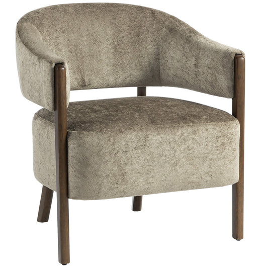 HOMCOM Accent Chair, Upholstered Tub Chair with Solid Wood Frame and Legs, Light Brown