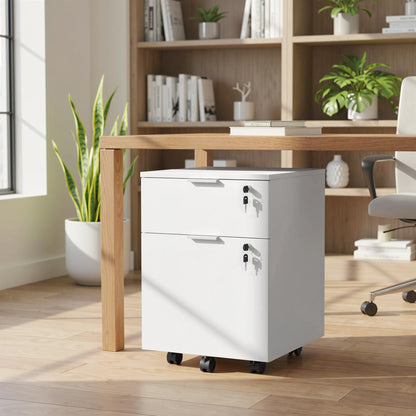 HOMCOM Two-Drawer Lockable Filing Cabinet - White