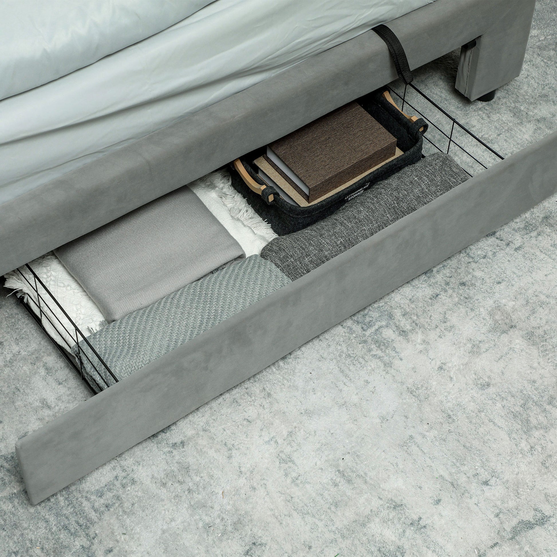 HOMCOM King Size Ottoman Bed Frame, with Front Drawer - Grey-Beds & Bed Frames-ChewyGames-ChewyGames