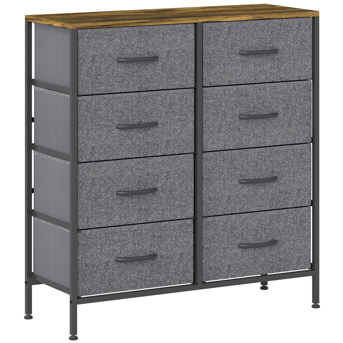 HOMCOM Fabric Chest of Drawers, Industrial Bedroom Dresser with 8 Fabric Drawers, Steel Frame and Wooden Top for Nursery, Living Room, Hallway, Rustic Brown and Grey-Dressers-ChewyGames-HOMCOM