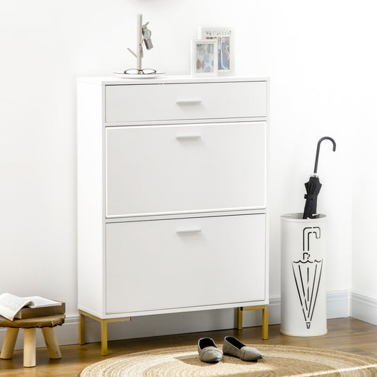 HOMCOM Three Drawer Slim Shoe Storage Cabinet, 12 Shoe Pairs - White--ChewyGames-ChewyGames