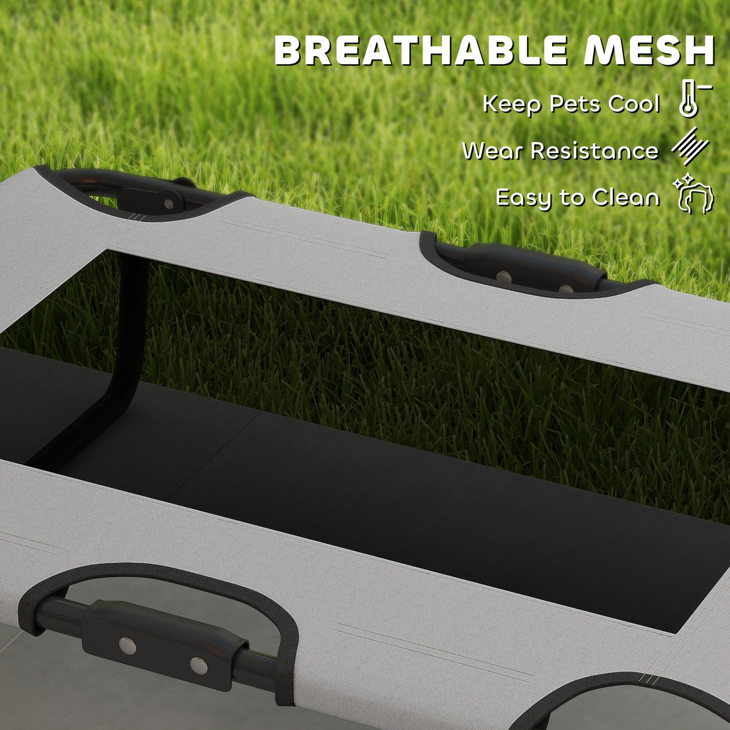 PawHut Portable Raised Dog Bed, Elevated Pet Cot with Breathable Mesh for Indoor Outdoor, for Small Medium Dogs, Light Grey