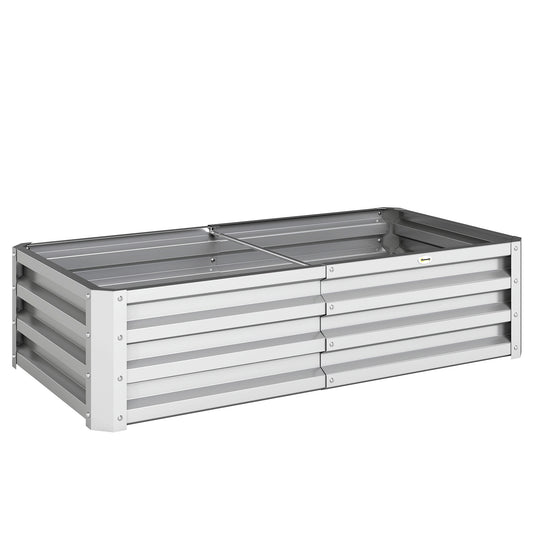 Outsunny Raised Beds for Garden, Galvanized Outdoor Planters, for Herbs and Vegetables, Use for Patio, Backyard, Balcony, Silver