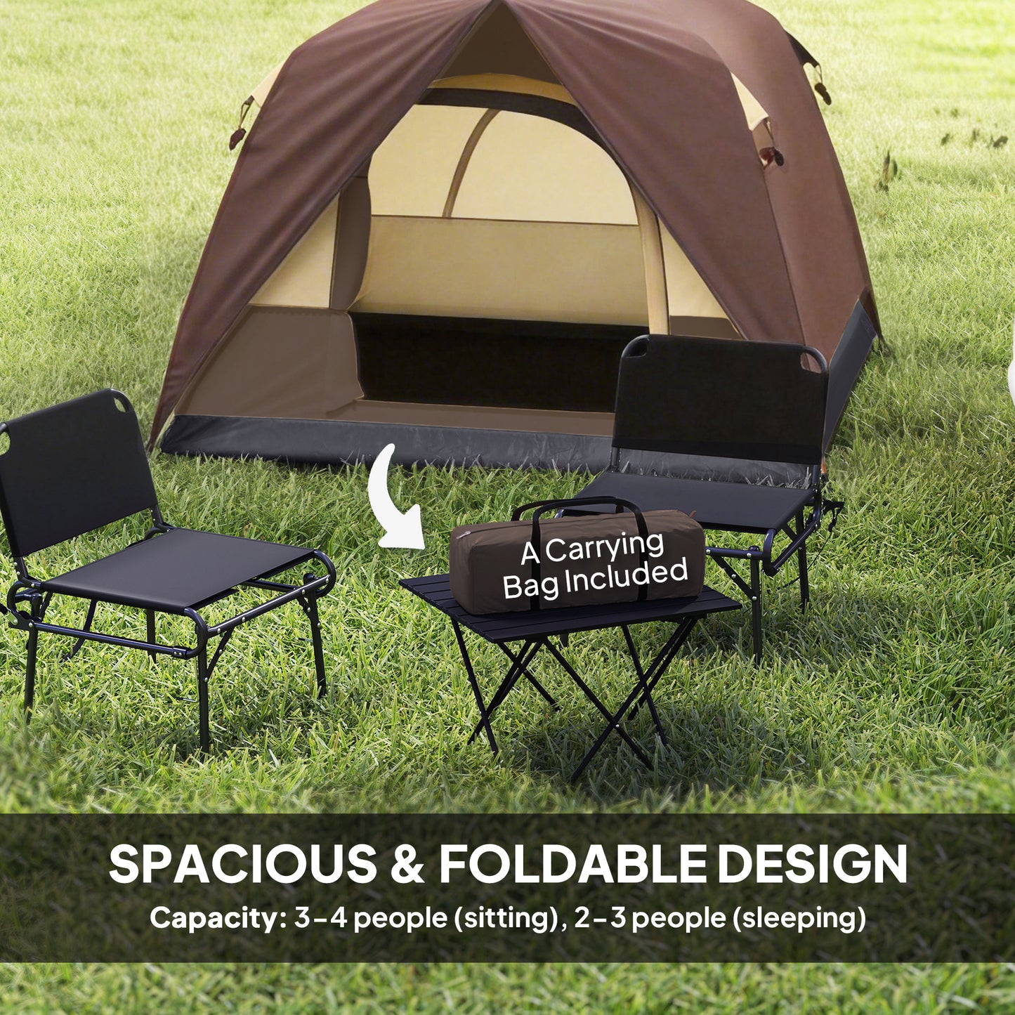 Outsunny 3-4 Person Camping Tent, Easy Set Up 3-4 Man Tent w/ Sewn-in Groundsheet, Waterproof Dome Tent w/ Mesh Windows, Brown