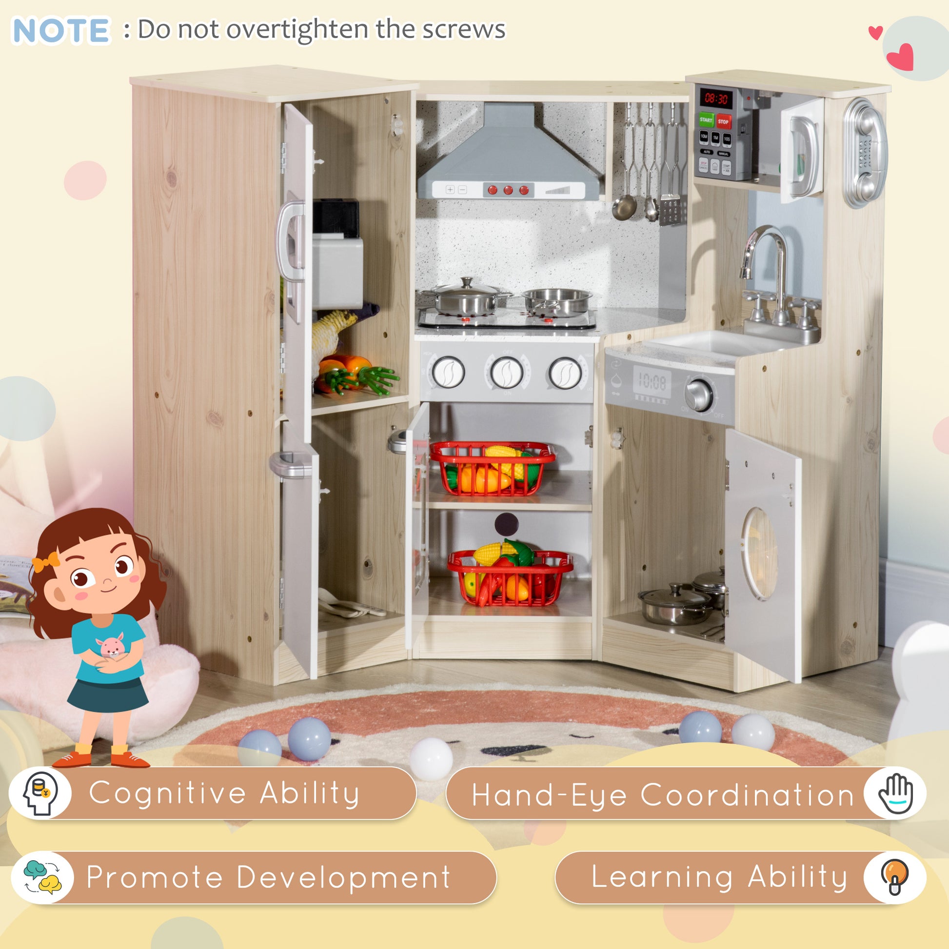 HOMCOM Kids Kitchen Playset, with Accessories, Storage Space--ChewyGames-ChewyGames