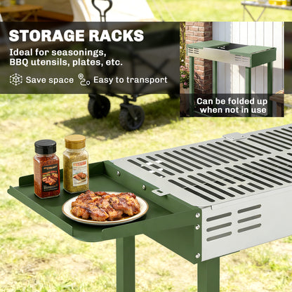 Outsunny BBQ Rotisserie Grill Roaster Charcoal Spit Roasting Machine for Chicken Turkey with 3-Level Grill Grate, Side Shelves, Dark Green