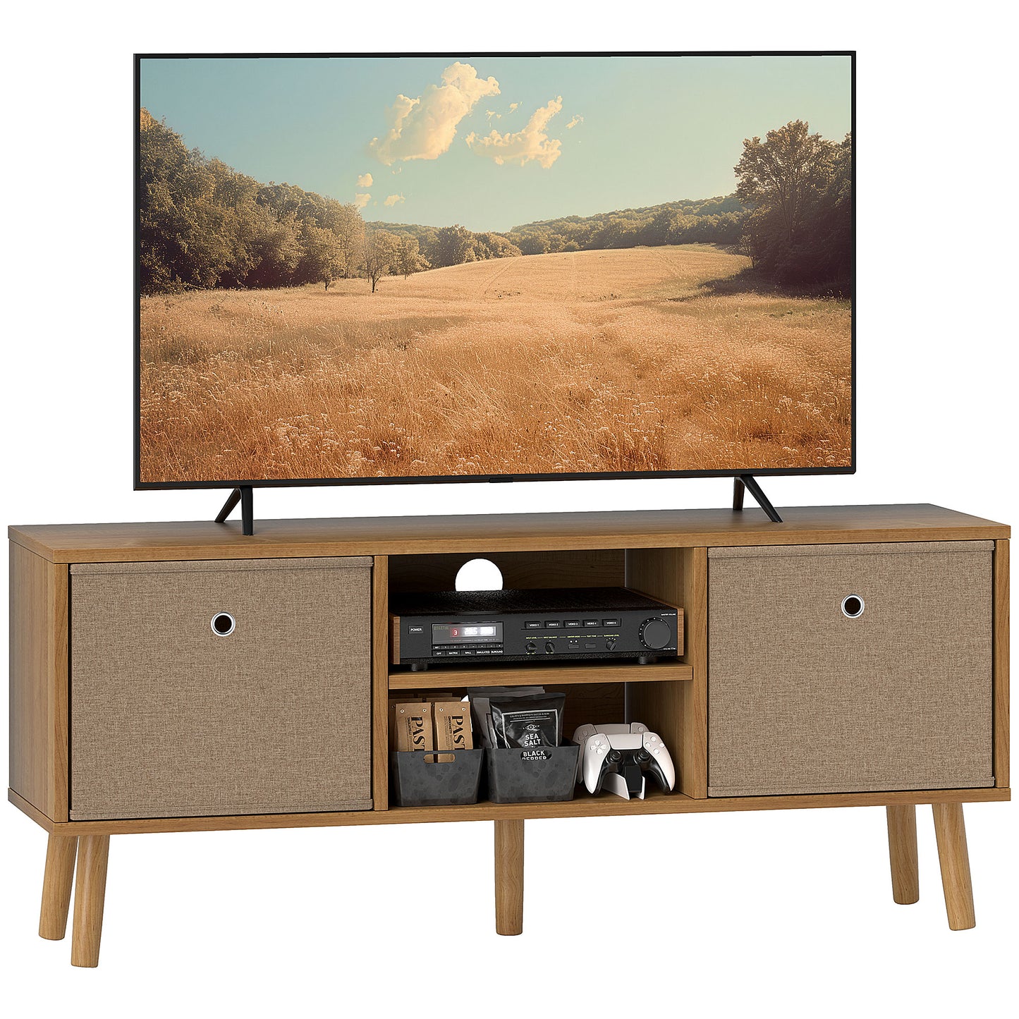 HOMCOM TV Cabinet Stand Unit for TVs up to 50'' with Foldable Drawers, Entertainment Centre for Living Room Brown--ChewyGames-ChewyGames