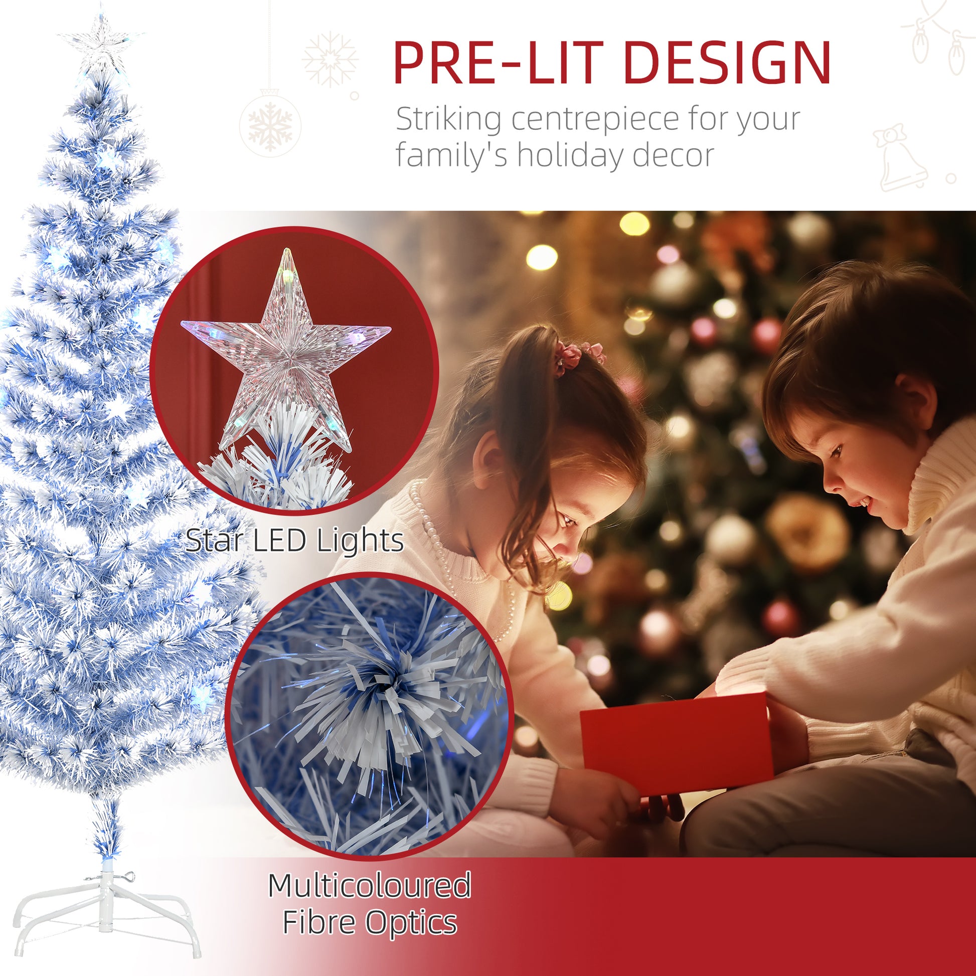 HOMCOM 6FT Artificial Fibre Optic Christmas Tree Seasonal Decoration w/ LED Lights Pre-Lit Easy Store White Blue-Artificial Trees-ChewyGames-ChewyGames