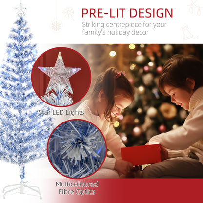 HOMCOM 6FT Artificial Fibre Optic Christmas Tree Seasonal Decoration w/ LED Lights Pre-Lit Easy Store White Blue-Artificial Trees-ChewyGames-ChewyGames