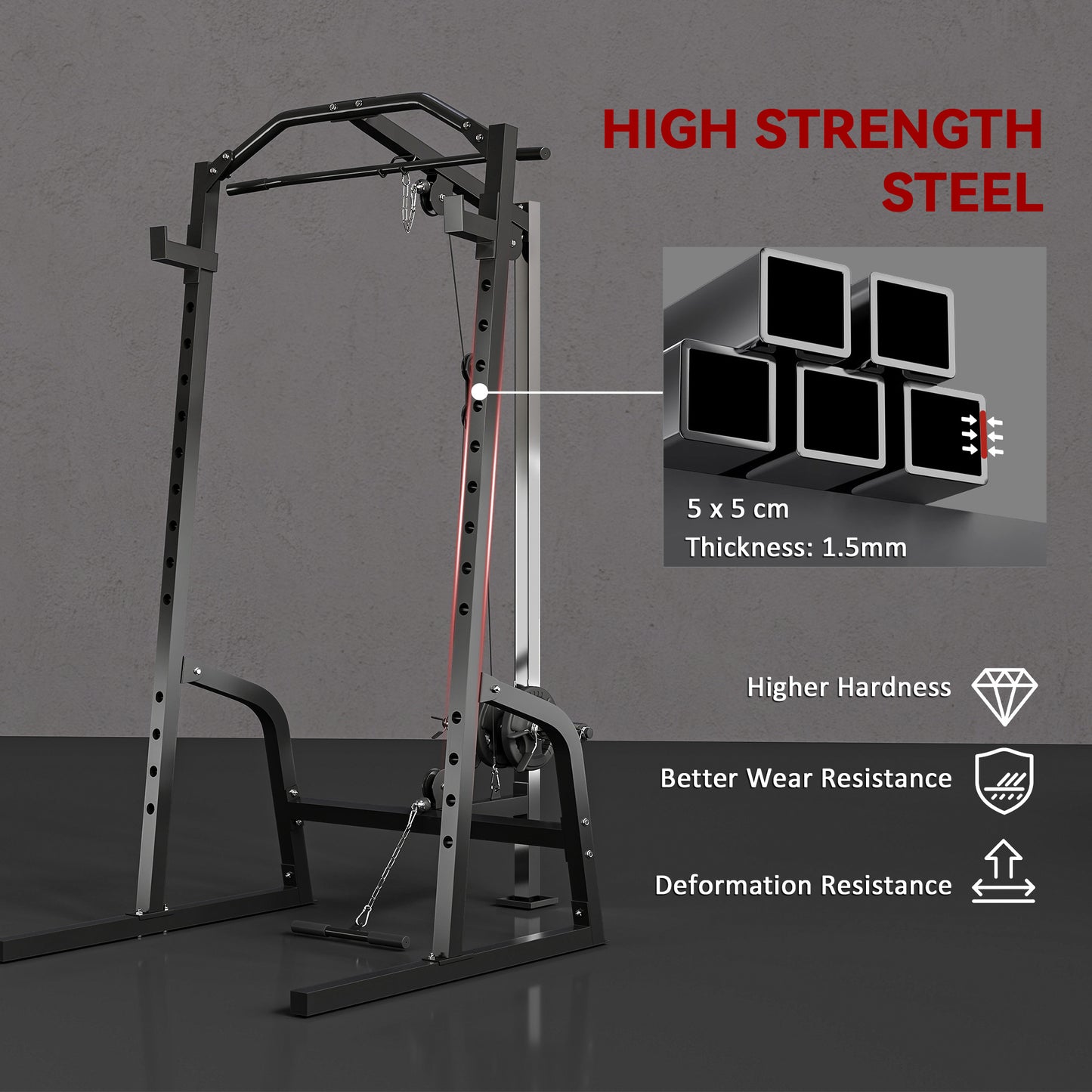 SPORTNOW Power Cage Power Rack with 15-Level Squat Rack, Cable Pulley System, Lat Pulldown & Pull Up Bar--ChewyGames-ChewyGames