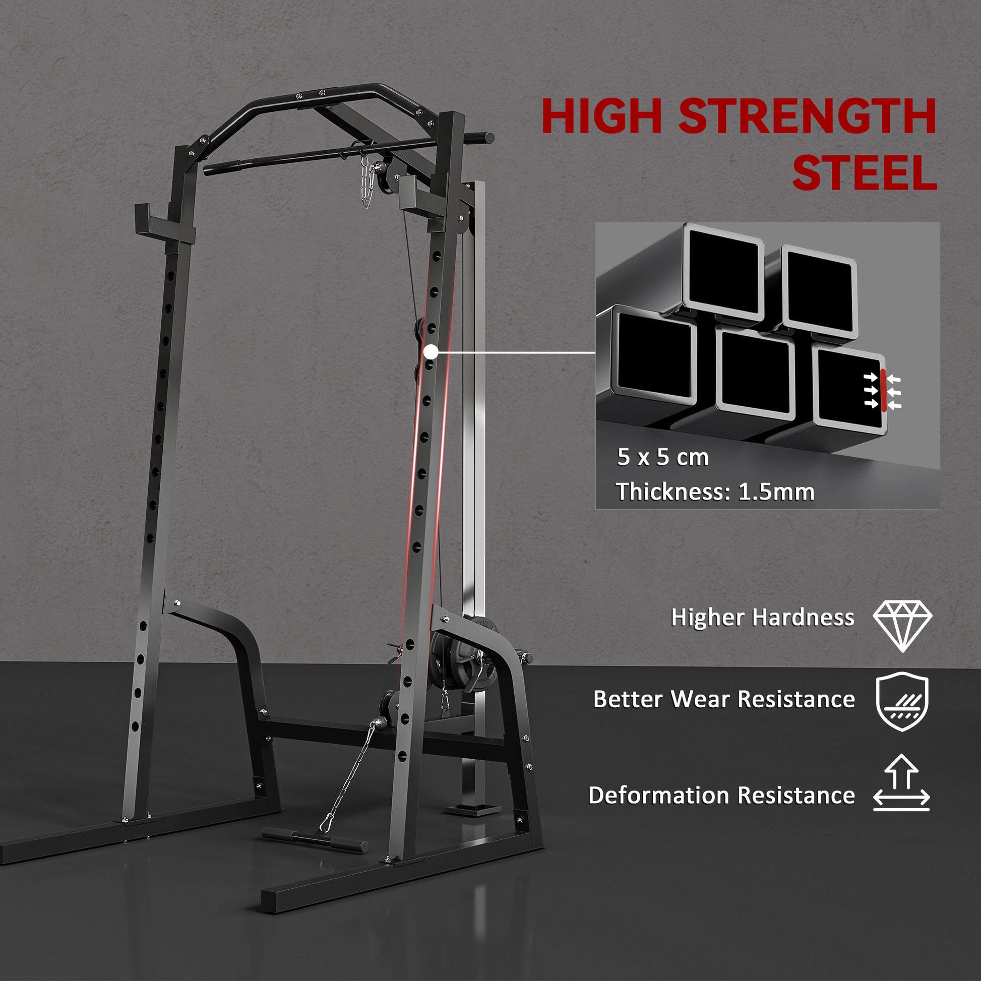 SPORTNOW Power Cage Power Rack with 15-Level Squat Rack, Cable Pulley System, Lat Pulldown & Pull Up Bar--ChewyGames-ChewyGames